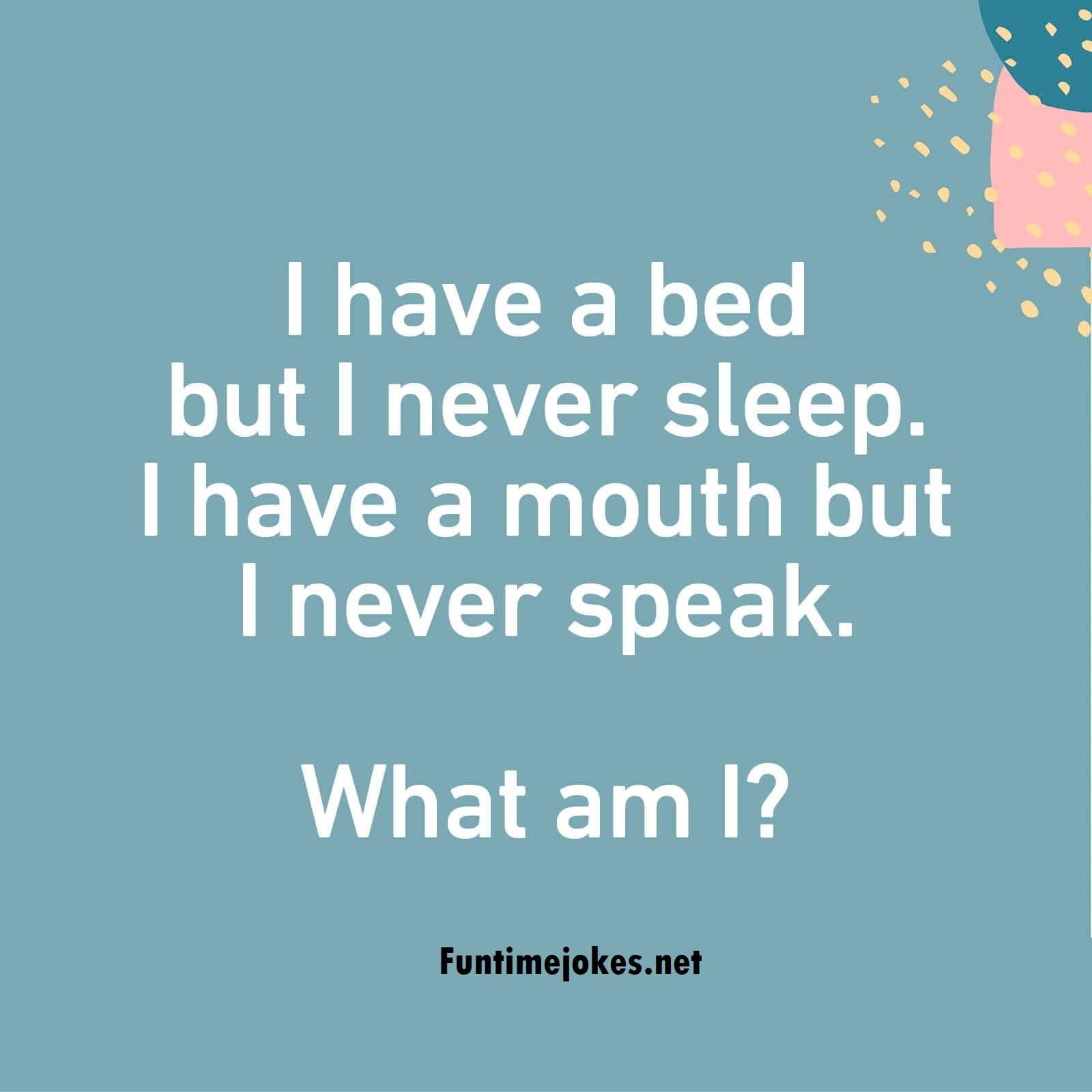 I have a bed but I never sleep. I have a mouth but I never speak. What am I?